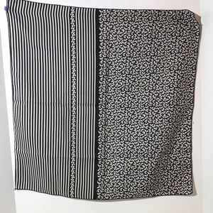 Black white striped leaf scarf square